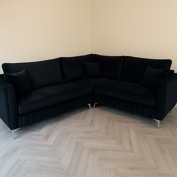 Modern Panel Design L Shape Velvet Sofa with Comfortable Back Cushions