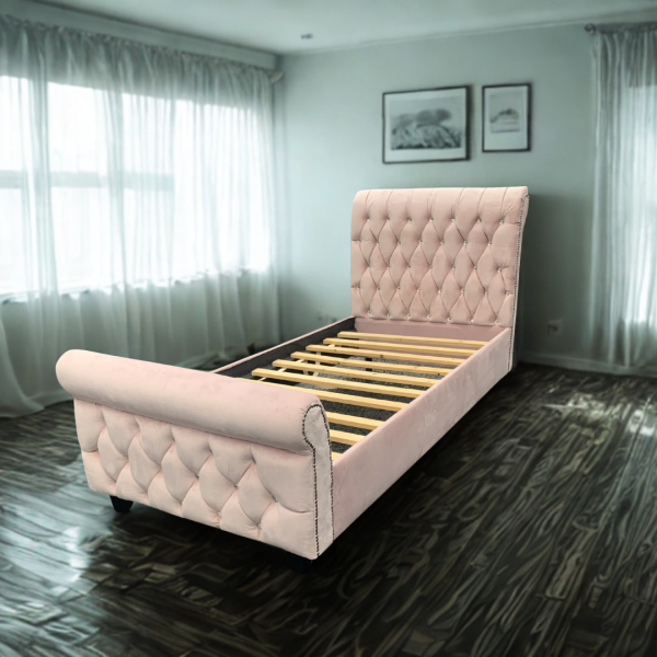 Chesterfield Style Sleigh Bed with Chrome Studs